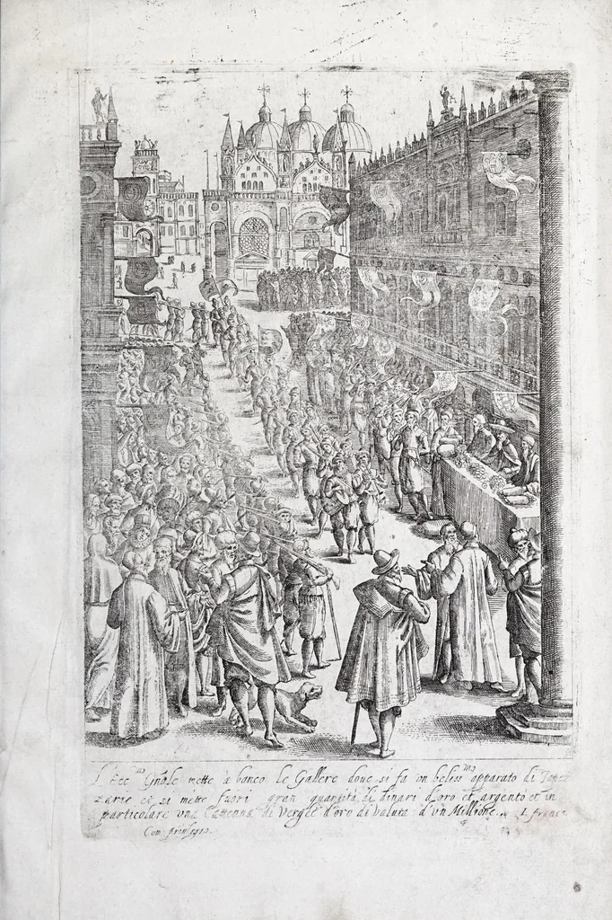 An illustration from Habiti d'hvomeni et donne venetiane : con la processione della serma. Signoria et altri particolari cioè trionfi feste cerimonie pvbliche della nobilissima città di Venetia, leaf 19