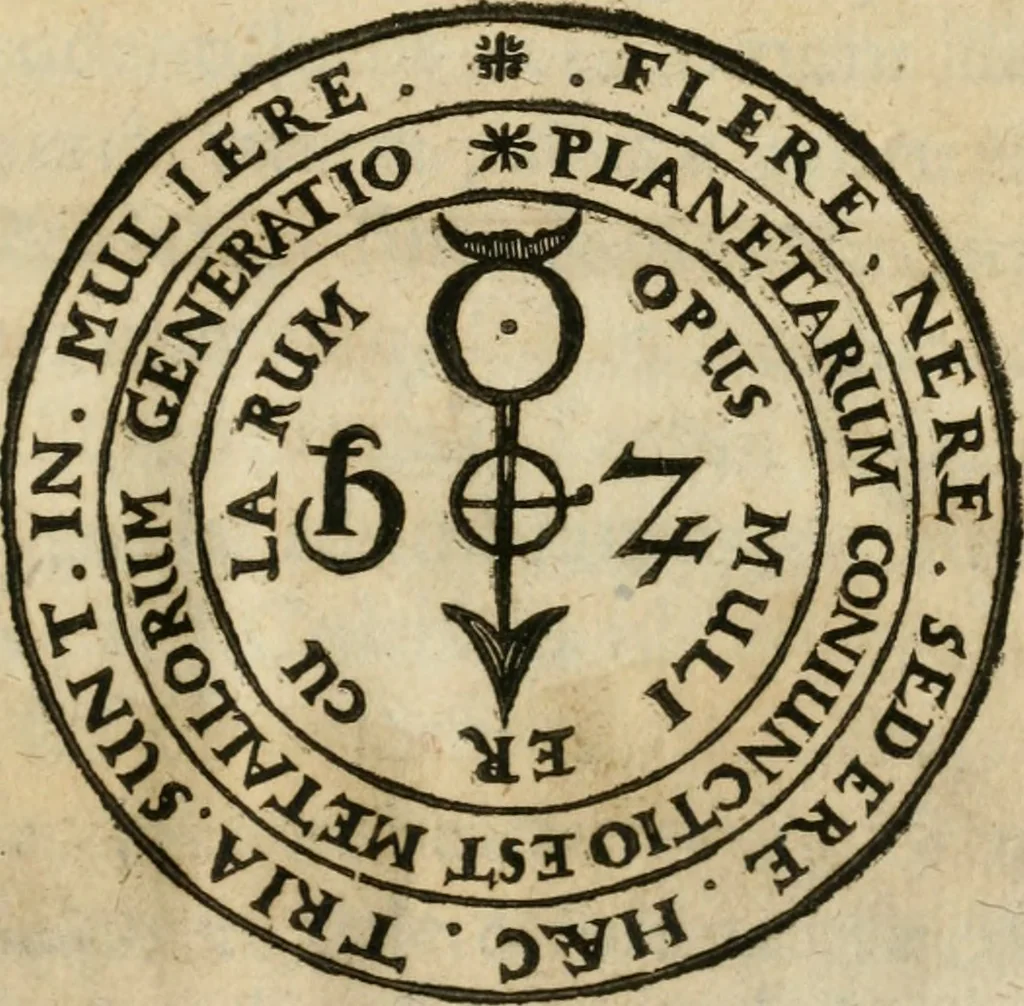 An illustration from Hadriani à Mynsicht aliàs Tribudenii ... Thesaurus et armamentarium medico-chymicum : hoc est, selectissimorum, contra quosvis morbos, pharmacorum conficiendorum secretissima ratio ... : cui in fine adjunctum est Testamentum Hadrianeum de aureo philosophorum lapide ..., 1638, leaf 636