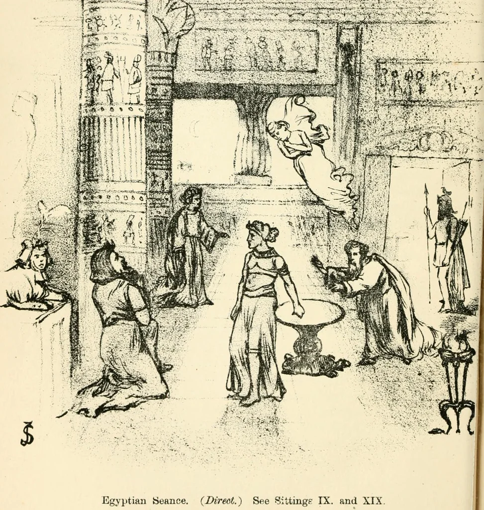 An illustration from Hafed, prince of Persia : his experiences in earth-life and spirit-life ; being spirit communications received through Mr. David Duguid, the Glasgow trance-painting medium ; with an appendix, containing communications from the spirit artists, Ruisdal and Steen, 1876, leaf 139