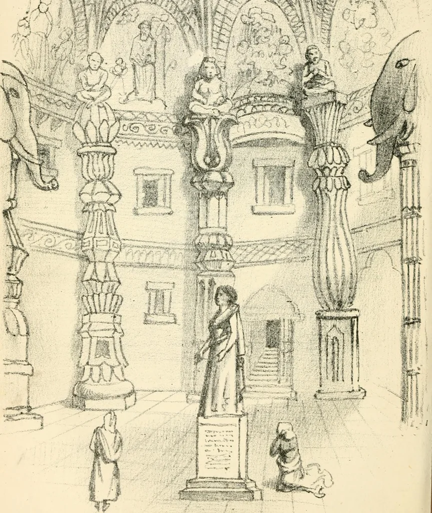 An illustration from Hafed, prince of Persia : his experiences in earth-life and spirit-life ; being spirit communications received through Mr. David Duguid, the Glasgow trance-painting medium ; with an appendix, containing communications from the spirit artists, Ruisdal and Steen, 1876, leaf 173