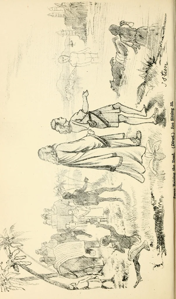 An illustration from Hafed, prince of Persia : his experiences in earth-life and spirit-life ; being spirit communications received through Mr. David Duguid, the Glasgow trance-painting medium ; with an appendix, containing communications from the spirit artists, Ruisdal and Steen, 1876, leaf 191