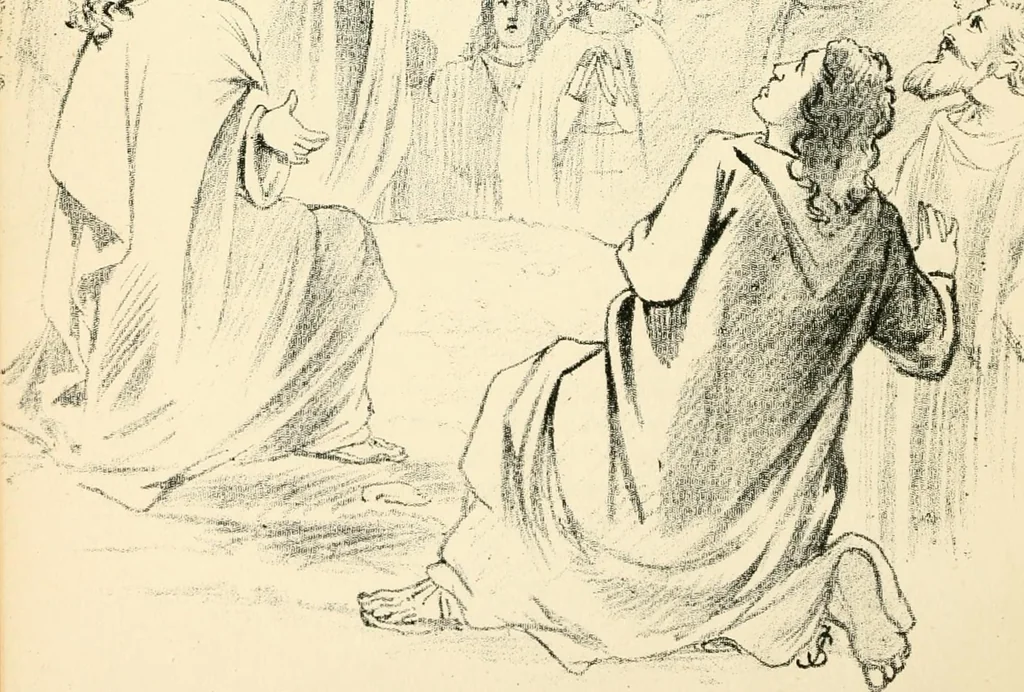 An illustration from Hafed, prince of Persia : his experiences in earth-life and spirit-life ; being spirit communications received through Mr. David Duguid, the Glasgow trance-painting medium ; with an appendix, containing communications from the spirit artists, Ruisdal and Steen, 1876, leaf 555