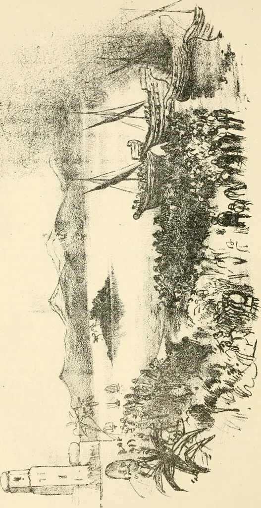 An illustration from Hafed, prince of Persia : his experiences in earth-life and spirit-life ; being spirit communications received through Mr. David Duguid, the Glasgow trance-painting medium ; with an appendix, containing communications from the spirit artists, Ruisdal and Steen, 1876, leaf 59