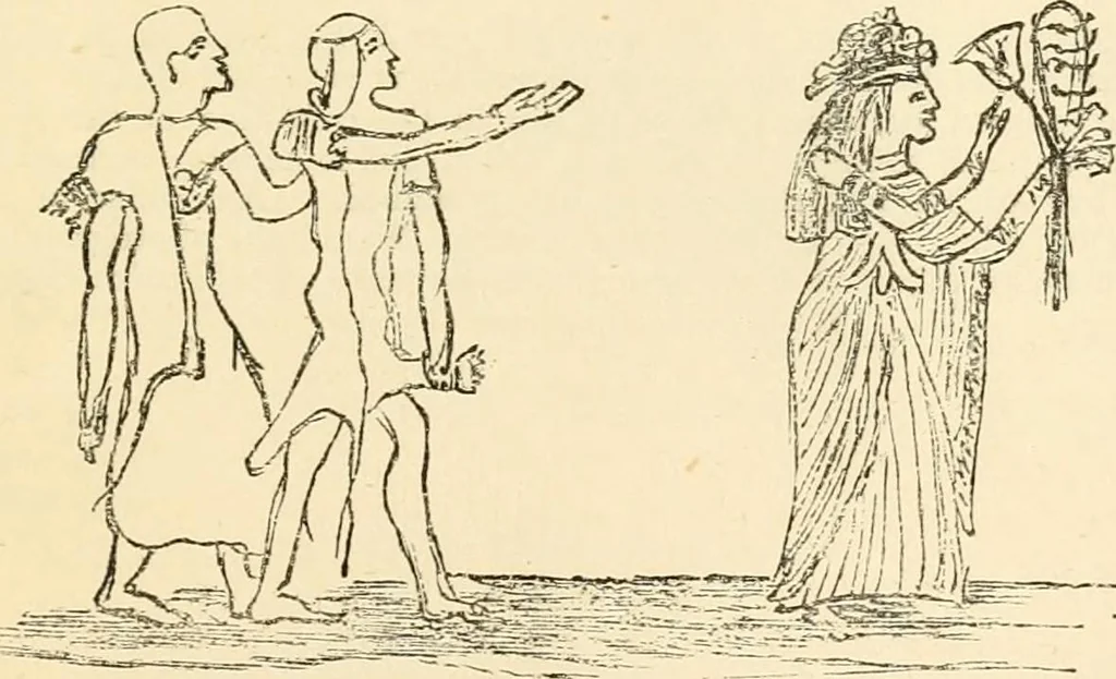 An illustration from Hafed, prince of Persia : his experiences in earth-life and spirit-life ; being spirit communications received through Mr. David Duguid, the Glasgow trance-painting medium ; with an appendix, containing communications from the spirit artists, Ruisdal and Steen, 1876, leaf 624
