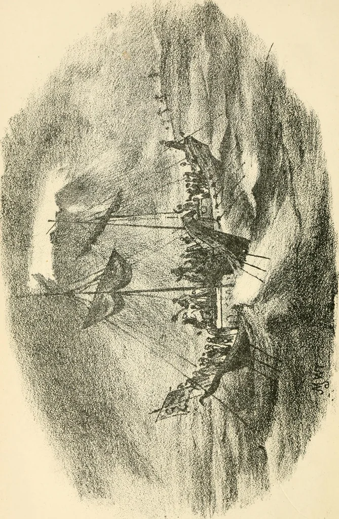 An illustration from Hafed, prince of Persia : his experiences in earth-life and spirit-life ; being spirit communications received through Mr. David Duguid, the Glasgow trance-painting medium ; with an appendix, containing communications from the spirit artists, Ruisdal and Steen, 1876, leaf 69