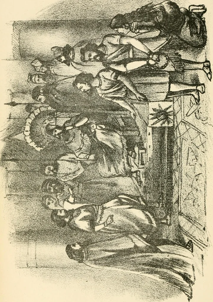 An illustration from Hafed, prince of Persia : his experiences in earth-life and spirit-life ; being spirit communications received through Mr. David Duguid, the Glasgow trance-painting medium ; with an appendix, containing communications from the spirit artists, Ruisdal and Steen, 1876, leaf 79