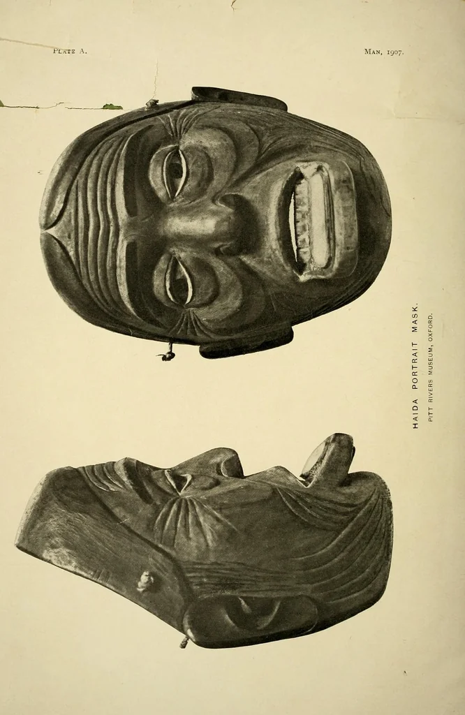 An illustration from Haida portrait mask, 1907, leaf 6