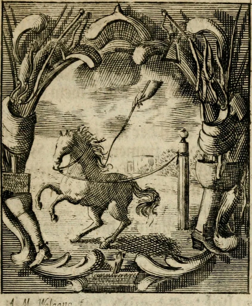 An illustration from Haimb-Garten zweyen Herren von Augspurg, eines Catholischen, und eines Lutherischen, angestellt uber etwelche Glaubens-Zweiffel, und in den Druck hervor gegeben, 1710, leaf 100