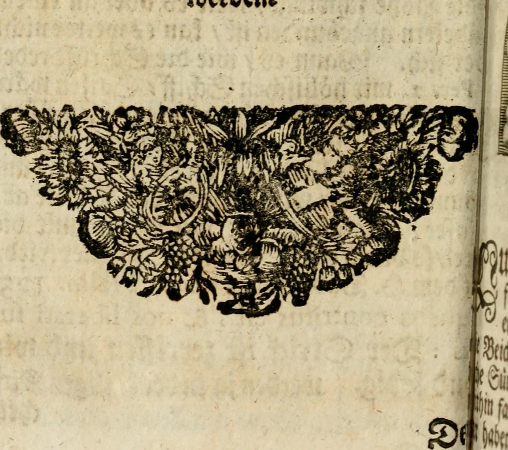 An illustration from Haimb-Garten zweyen Herren von Augspurg, eines Catholischen, und eines Lutherischen, angestellt uber etwelche Glaubens-Zweiffel, und in den Druck hervor gegeben, 1710, leaf 163