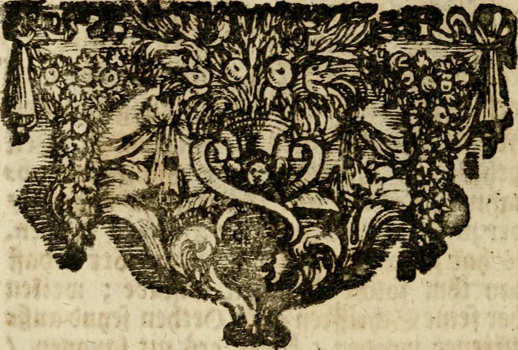 An illustration from Haimb-Garten zweyen Herren von Augspurg, eines Catholischen, und eines Lutherischen, angestellt uber etwelche Glaubens-Zweiffel, und in den Druck hervor gegeben, 1710, leaf 201