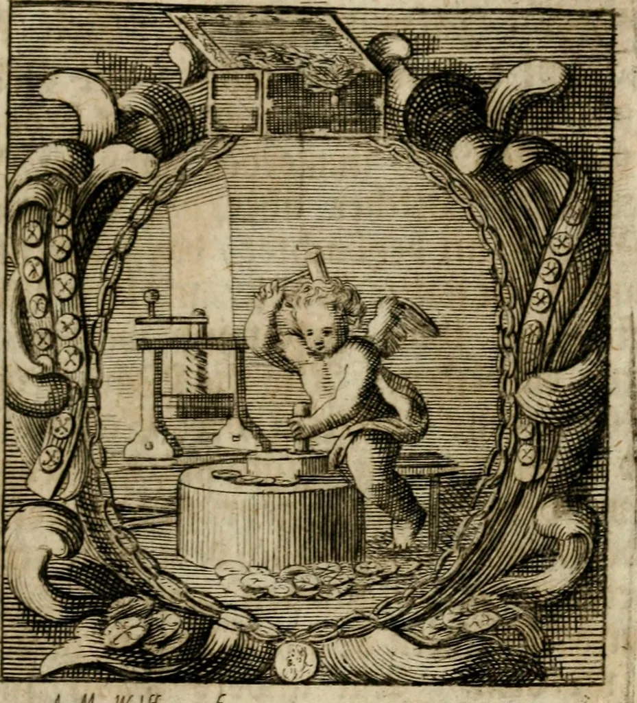 An illustration from Haimb-Garten zweyen Herren von Augspurg, eines Catholischen, und eines Lutherischen, angestellt uber etwelche Glaubens-Zweiffel, und in den Druck hervor gegeben, 1710, leaf 202