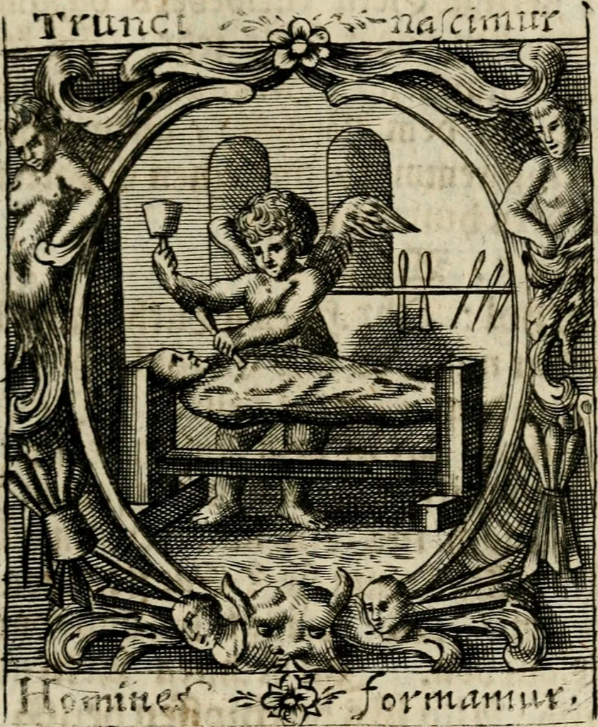 An illustration from Haimb-Garten zweyen Herren von Augspurg, eines Catholischen, und eines Lutherischen, angestellt uber etwelche Glaubens-Zweiffel, und in den Druck hervor gegeben, 1710, leaf 62