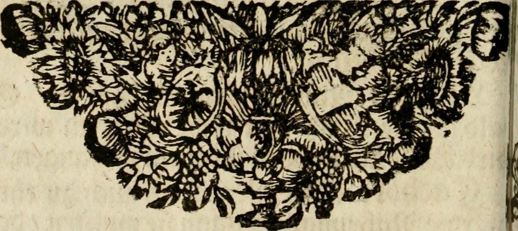 An illustration from Haimb-Garten zweyen Herren von Augspurg, eines Catholischen, und eines Lutherischen, angestellt uber etwelche Glaubens-Zweiffel, und in den Druck hervor gegeben, 1710, leaf 69