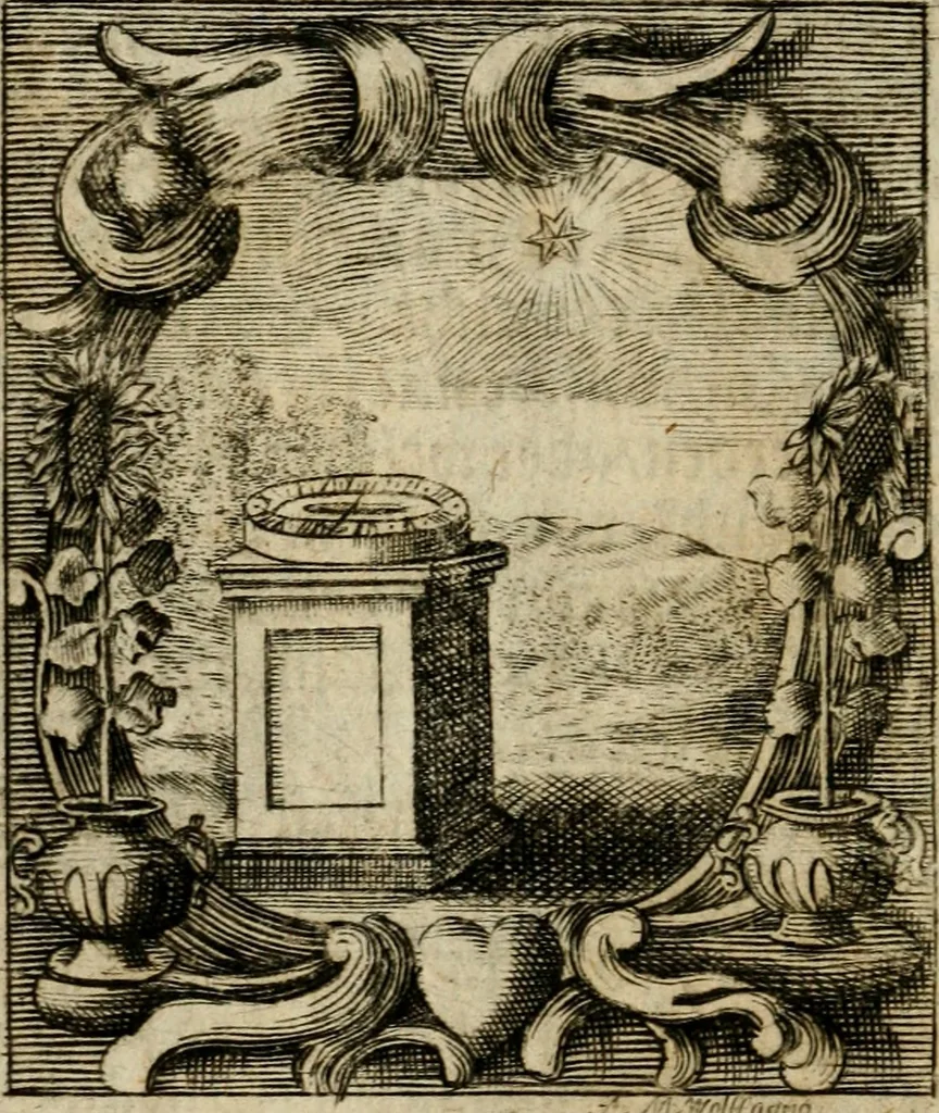 An illustration from Haimb-Garten zweyen Herren von Augspurg, eines Catholischen, und eines Lutherischen, angestellt uber etwelche Glaubens-Zweiffel, und in den Druck hervor gegeben, 1710, leaf 85