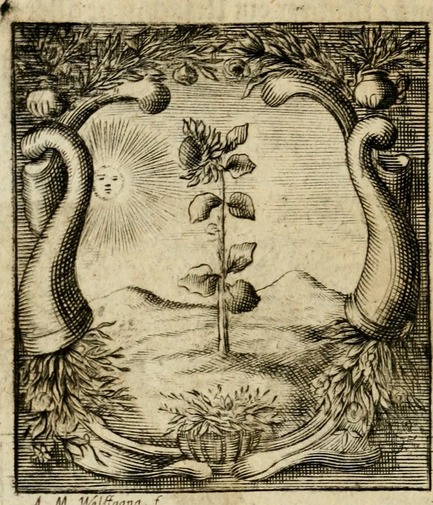 An illustration from Haimb-Garten zweyen Herren von Augspurg, eines Catholischen, und eines Lutherischen, angestellt uber etwelche Glaubens-Zweiffel, und in den Druck hervor gegeben, 1710, leaf 91