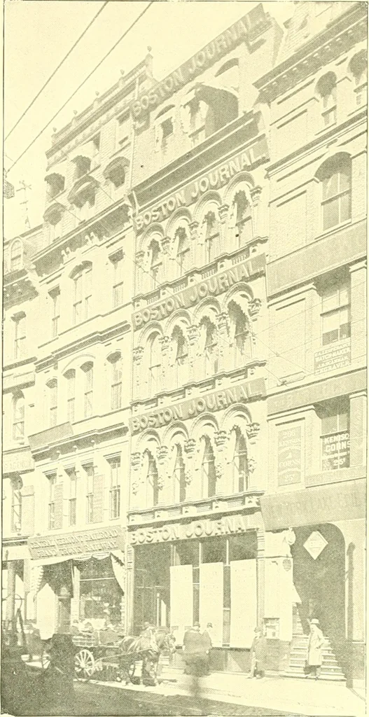 An illustration from A half century of Boston's building. The construction of buildings, the enactment of building laws and ordinances, sanitary laws, the ancient and modern building, building statistics, Boston's valuation, a chapter of Boston's big fire, fire losses, public lands account, prominent architects, contractors and builders, building materials and their source of supply inspection of buildings, the building and plumbing associations, 1895, leaf 103