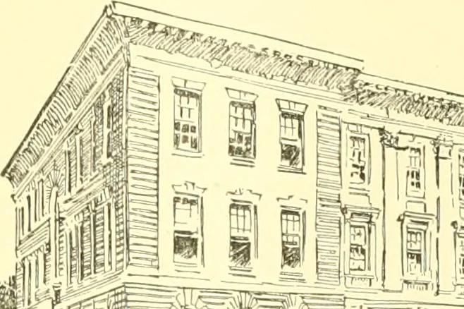 An illustration from A half century of Boston's building. The construction of buildings, the enactment of building laws and ordinances, sanitary laws, the ancient and modern building, building statistics, Boston's valuation, a chapter of Boston's big fire, fire losses, public lands account, prominent architects, contractors and builders, building materials and their source of supply inspection of buildings, the building and plumbing associations, 1895, leaf 130