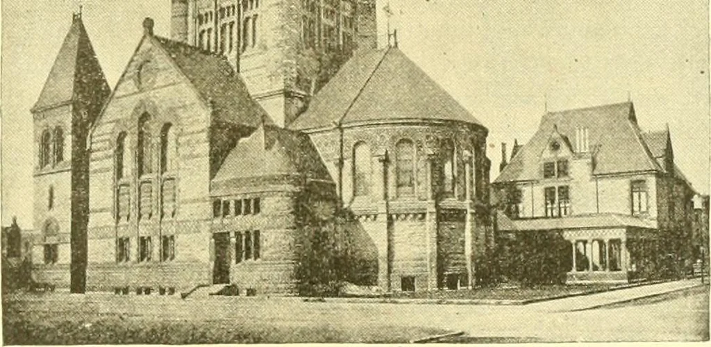 An illustration from A half century of Boston's building. The construction of buildings, the enactment of building laws and ordinances, sanitary laws, the ancient and modern building, building statistics, Boston's valuation, a chapter of Boston's big fire, fire losses, public lands account, prominent architects, contractors and builders, building materials and their source of supply inspection of buildings, the building and plumbing associations, 1895, leaf 134