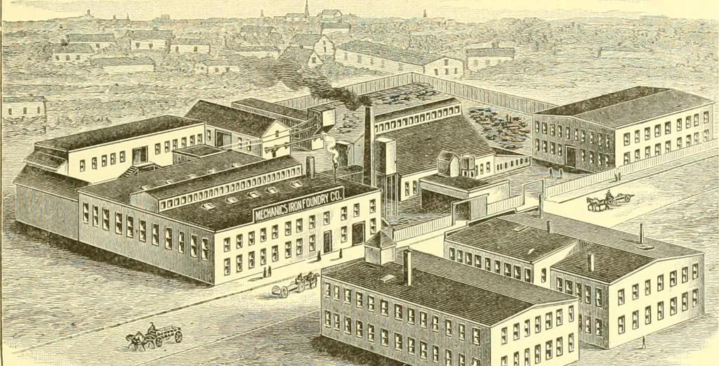 An illustration from A half century of Boston's building. The construction of buildings, the enactment of building laws and ordinances, sanitary laws, the ancient and modern building, building statistics, Boston's valuation, a chapter of Boston's big fire, fire losses, public lands account, prominent architects, contractors and builders, building materials and their source of supply inspection of buildings, the building and plumbing associations, 1895, leaf 148