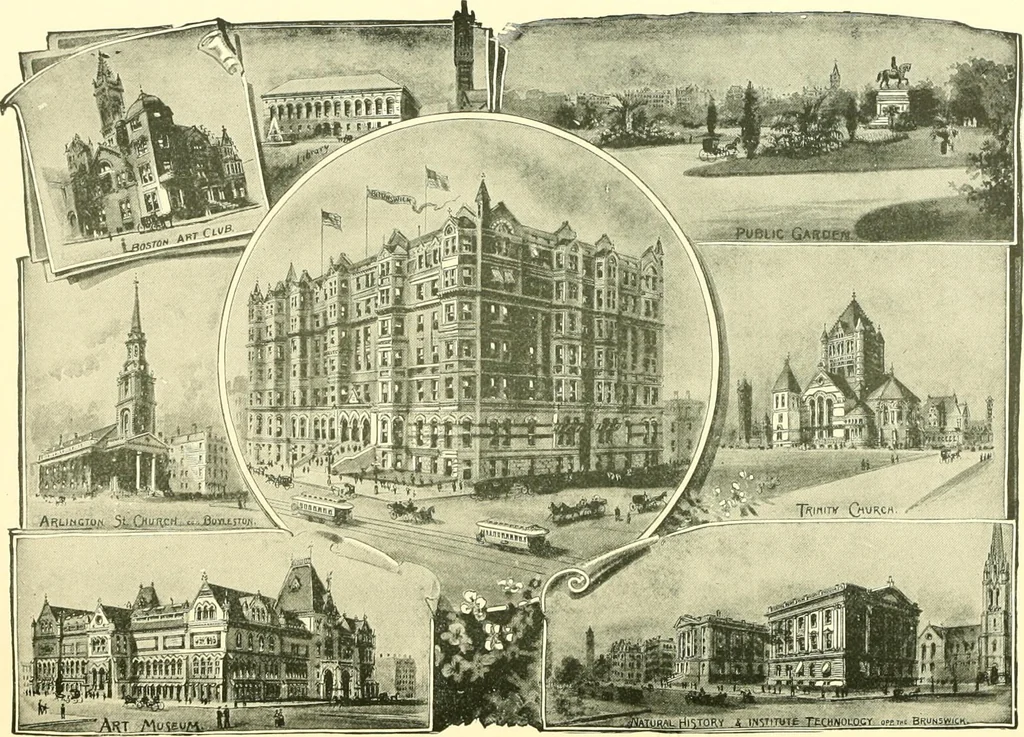 An illustration from A half century of Boston's building. The construction of buildings, the enactment of building laws and ordinances, sanitary laws, the ancient and modern building, building statistics, Boston's valuation, a chapter of Boston's big fire, fire losses, public lands account, prominent architects, contractors and builders, building materials and their source of supply inspection of buildings, the building and plumbing associations, 1895, leaf 154