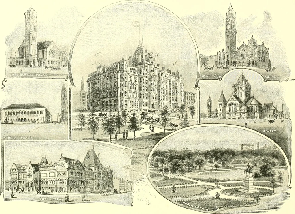 An illustration from A half century of Boston's building. The construction of buildings, the enactment of building laws and ordinances, sanitary laws, the ancient and modern building, building statistics, Boston's valuation, a chapter of Boston's big fire, fire losses, public lands account, prominent architects, contractors and builders, building materials and their source of supply inspection of buildings, the building and plumbing associations, 1895, leaf 157