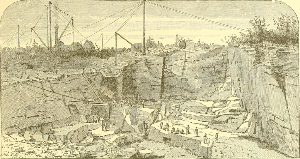 An illustration from A half century of Boston's building. The construction of buildings, the enactment of building laws and ordinances, sanitary laws, the ancient and modern building, building statistics, Boston's valuation, a chapter of Boston's big fire, fire losses, public lands account, prominent architects, contractors and builders, building materials and their source of supply inspection of buildings, the building and plumbing associations, 1895, leaf 160