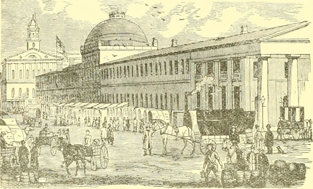 An illustration from A half century of Boston's building. The construction of buildings, the enactment of building laws and ordinances, sanitary laws, the ancient and modern building, building statistics, Boston's valuation, a chapter of Boston's big fire, fire losses, public lands account, prominent architects, contractors and builders, building materials and their source of supply inspection of buildings, the building and plumbing associations, 1895, leaf 19