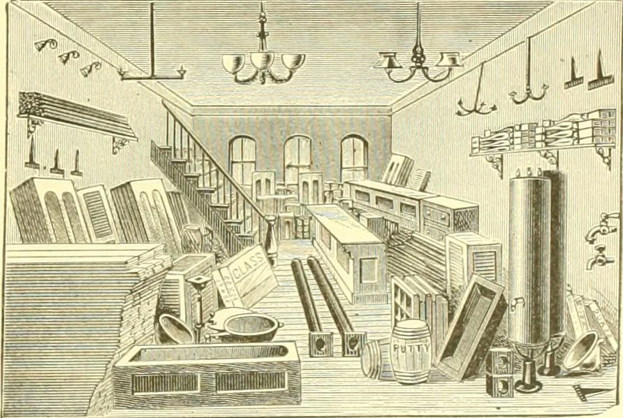An illustration from A half century of Boston's building. The construction of buildings, the enactment of building laws and ordinances, sanitary laws, the ancient and modern building, building statistics, Boston's valuation, a chapter of Boston's big fire, fire losses, public lands account, prominent architects, contractors and builders, building materials and their source of supply inspection of buildings, the building and plumbing associations, 1895, leaf 194