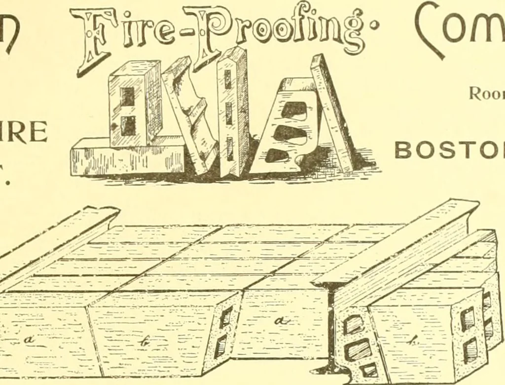 An illustration from A half century of Boston's building. The construction of buildings, the enactment of building laws and ordinances, sanitary laws, the ancient and modern building, building statistics, Boston's valuation, a chapter of Boston's big fire, fire losses, public lands account, prominent architects, contractors and builders, building materials and their source of supply inspection of buildings, the building and plumbing associations, 1895, leaf 204