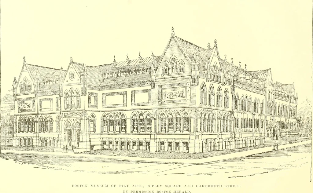 An illustration from A half century of Boston's building. The construction of buildings, the enactment of building laws and ordinances, sanitary laws, the ancient and modern building, building statistics, Boston's valuation, a chapter of Boston's big fire, fire losses, public lands account, prominent architects, contractors and builders, building materials and their source of supply inspection of buildings, the building and plumbing associations, 1895, leaf 217