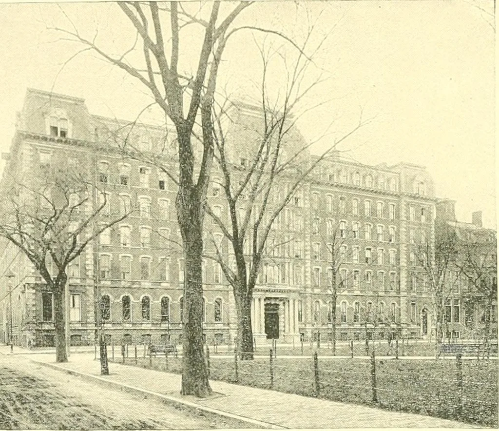 An illustration from A half century of Boston's building. The construction of buildings, the enactment of building laws and ordinances, sanitary laws, the ancient and modern building, building statistics, Boston's valuation, a chapter of Boston's big fire, fire losses, public lands account, prominent architects, contractors and builders, building materials and their source of supply inspection of buildings, the building and plumbing associations, 1895, leaf 257