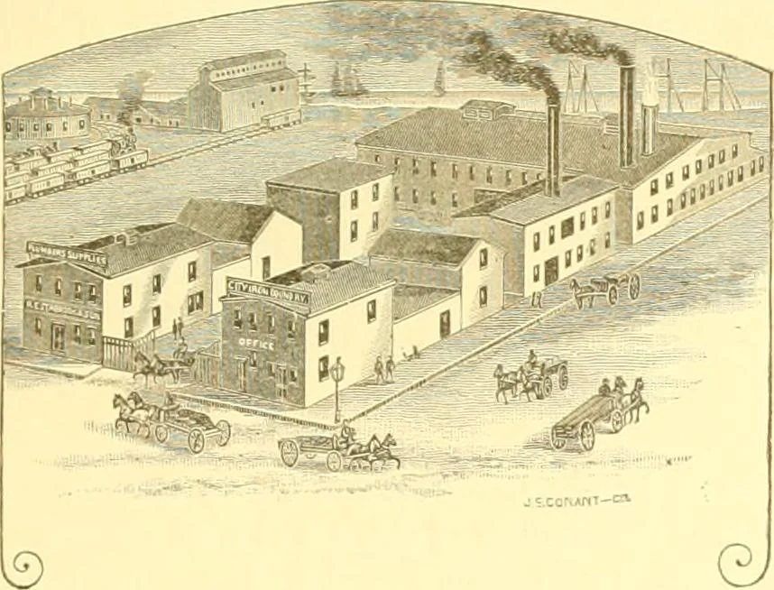 An illustration from A half century of Boston's building. The construction of buildings, the enactment of building laws and ordinances, sanitary laws, the ancient and modern building, building statistics, Boston's valuation, a chapter of Boston's big fire, fire losses, public lands account, prominent architects, contractors and builders, building materials and their source of supply inspection of buildings, the building and plumbing associations, 1895, leaf 264