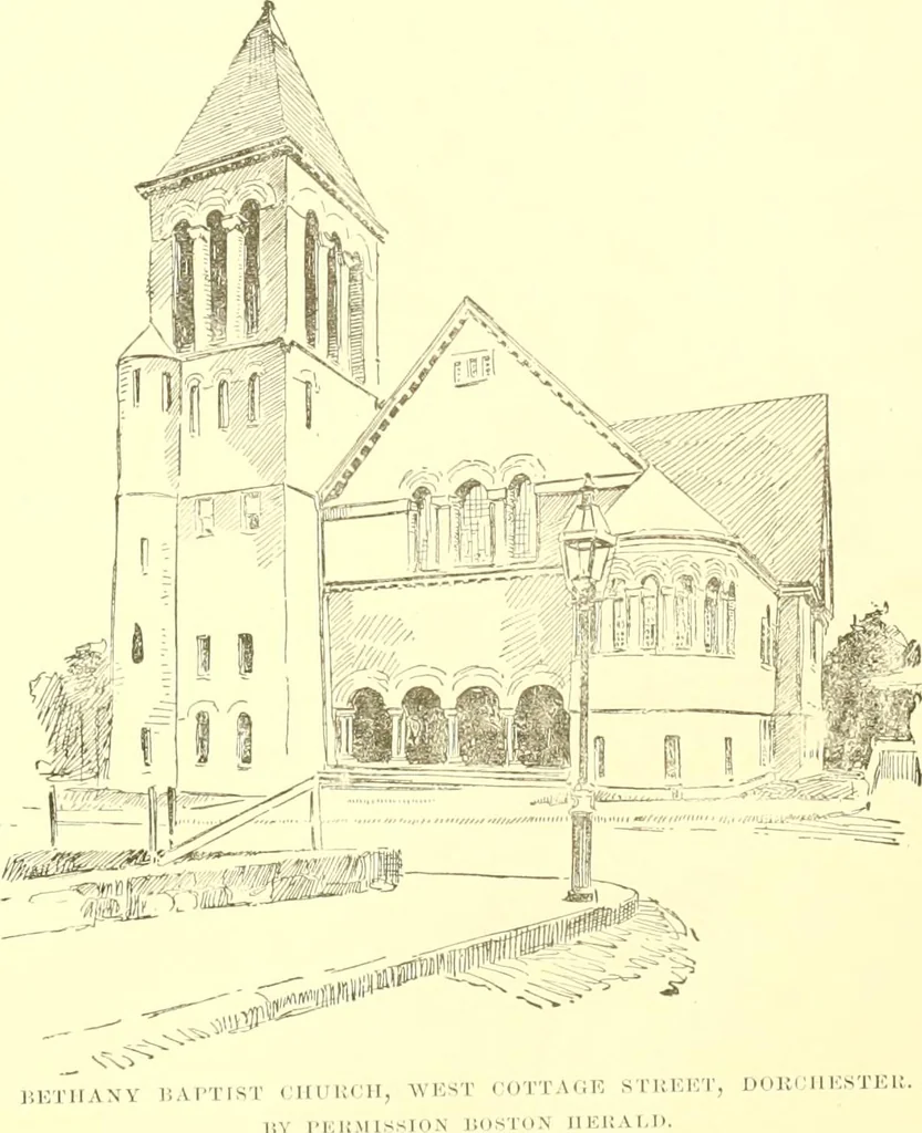 An illustration from A half century of Boston's building. The construction of buildings, the enactment of building laws and ordinances, sanitary laws, the ancient and modern building, building statistics, Boston's valuation, a chapter of Boston's big fire, fire losses, public lands account, prominent architects, contractors and builders, building materials and their source of supply inspection of buildings, the building and plumbing associations, 1895, leaf 275