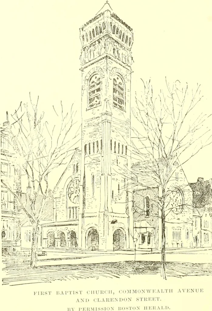 An illustration from A half century of Boston's building. The construction of buildings, the enactment of building laws and ordinances, sanitary laws, the ancient and modern building, building statistics, Boston's valuation, a chapter of Boston's big fire, fire losses, public lands account, prominent architects, contractors and builders, building materials and their source of supply inspection of buildings, the building and plumbing associations, 1895, leaf 275