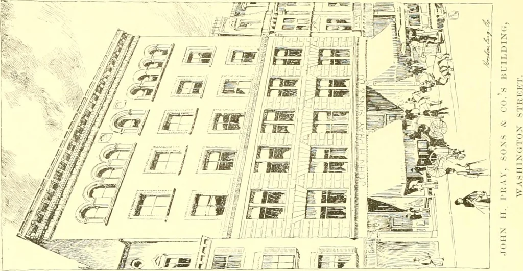 An illustration from A half century of Boston's building. The construction of buildings, the enactment of building laws and ordinances, sanitary laws, the ancient and modern building, building statistics, Boston's valuation, a chapter of Boston's big fire, fire losses, public lands account, prominent architects, contractors and builders, building materials and their source of supply inspection of buildings, the building and plumbing associations, 1895, leaf 323