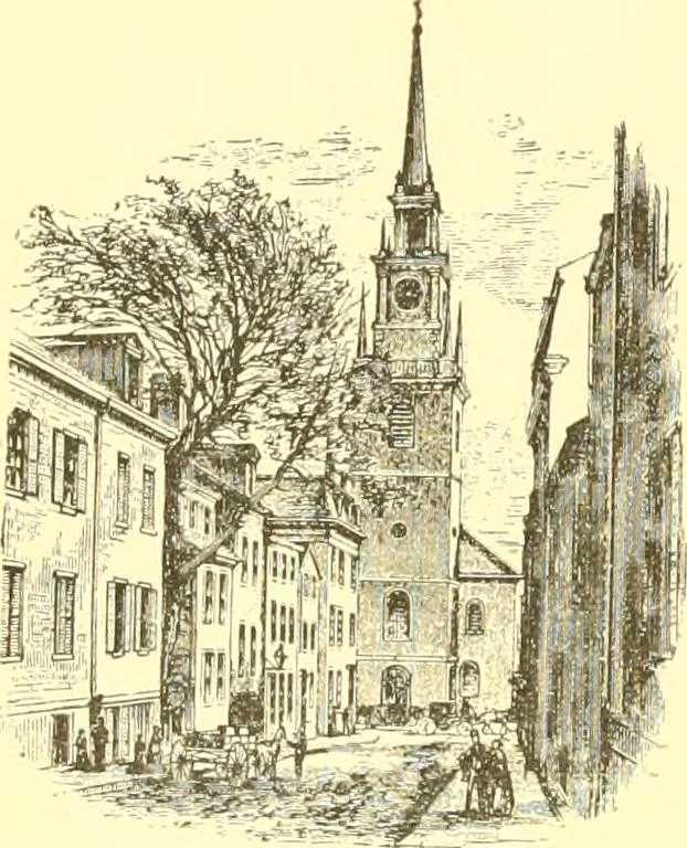 An illustration from A half century of Boston's building. The construction of buildings, the enactment of building laws and ordinances, sanitary laws, the ancient and modern building, building statistics, Boston's valuation, a chapter of Boston's big fire, fire losses, public lands account, prominent architects, contractors and builders, building materials and their source of supply inspection of buildings, the building and plumbing associations, 1895, leaf 33