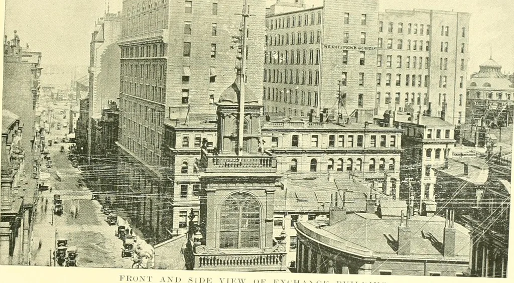 An illustration from A half century of Boston's building. The construction of buildings, the enactment of building laws and ordinances, sanitary laws, the ancient and modern building, building statistics, Boston's valuation, a chapter of Boston's big fire, fire losses, public lands account, prominent architects, contractors and builders, building materials and their source of supply inspection of buildings, the building and plumbing associations, 1895, leaf 342