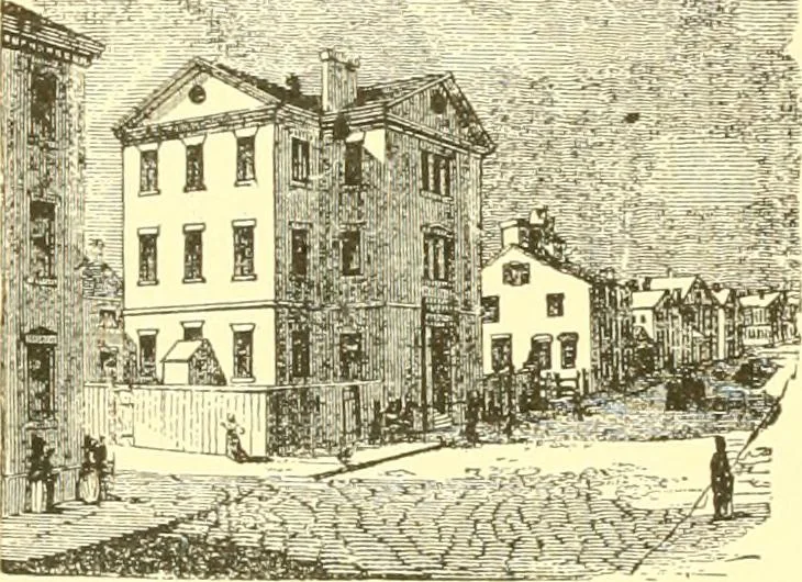 An illustration from A half century of Boston's building. The construction of buildings, the enactment of building laws and ordinances, sanitary laws, the ancient and modern building, building statistics, Boston's valuation, a chapter of Boston's big fire, fire losses, public lands account, prominent architects, contractors and builders, building materials and their source of supply inspection of buildings, the building and plumbing associations, 1895, leaf 35