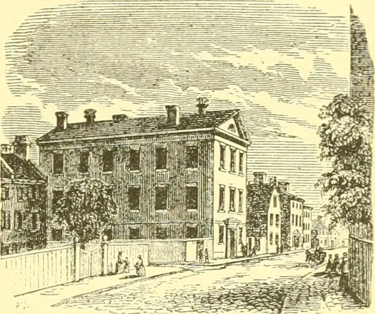 An illustration from A half century of Boston's building. The construction of buildings, the enactment of building laws and ordinances, sanitary laws, the ancient and modern building, building statistics, Boston's valuation, a chapter of Boston's big fire, fire losses, public lands account, prominent architects, contractors and builders, building materials and their source of supply inspection of buildings, the building and plumbing associations, 1895, leaf 38