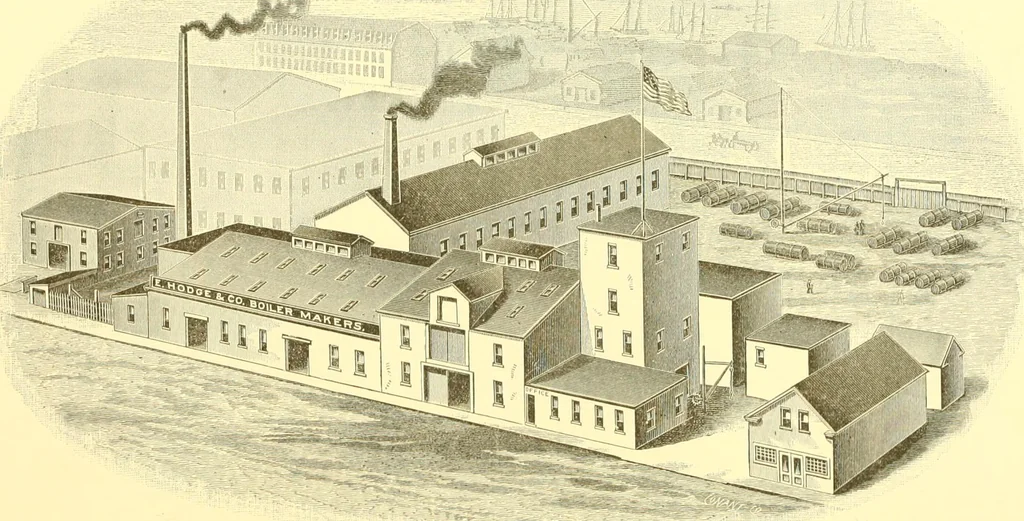 An illustration from A half century of Boston's building. The construction of buildings, the enactment of building laws and ordinances, sanitary laws, the ancient and modern building, building statistics, Boston's valuation, a chapter of Boston's big fire, fire losses, public lands account, prominent architects, contractors and builders, building materials and their source of supply inspection of buildings, the building and plumbing associations, 1895, leaf 398