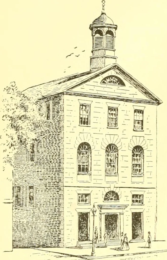 An illustration from A half century of Boston's building. The construction of buildings, the enactment of building laws and ordinances, sanitary laws, the ancient and modern building, building statistics, Boston's valuation, a chapter of Boston's big fire, fire losses, public lands account, prominent architects, contractors and builders, building materials and their source of supply inspection of buildings, the building and plumbing associations, 1895, leaf 41