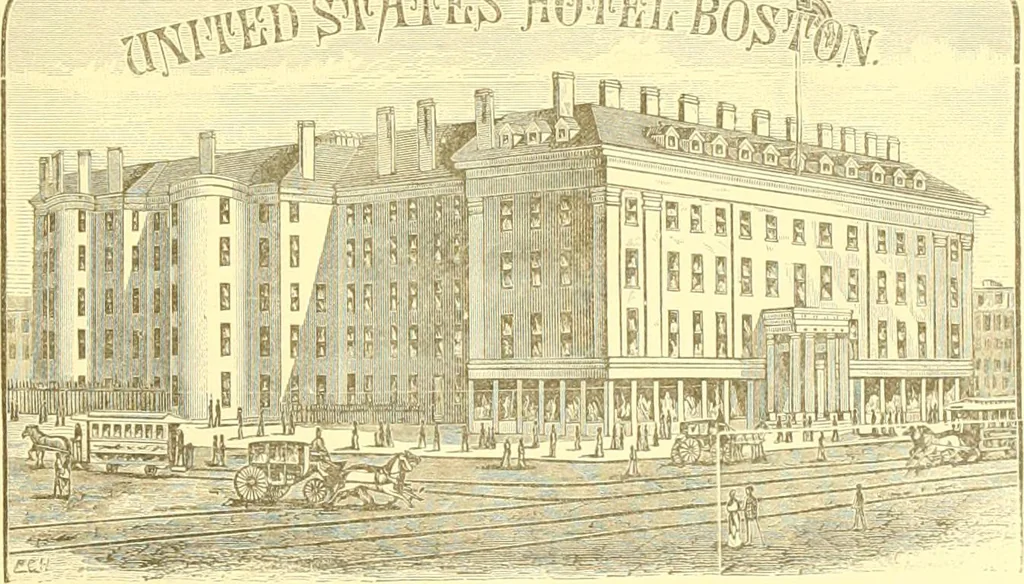 An illustration from A half century of Boston's building. The construction of buildings, the enactment of building laws and ordinances, sanitary laws, the ancient and modern building, building statistics, Boston's valuation, a chapter of Boston's big fire, fire losses, public lands account, prominent architects, contractors and builders, building materials and their source of supply inspection of buildings, the building and plumbing associations, 1895, leaf 418