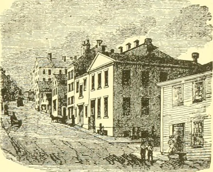 An illustration from A half century of Boston's building. The construction of buildings, the enactment of building laws and ordinances, sanitary laws, the ancient and modern building, building statistics, Boston's valuation, a chapter of Boston's big fire, fire losses, public lands account, prominent architects, contractors and builders, building materials and their source of supply inspection of buildings, the building and plumbing associations, 1895, leaf 42