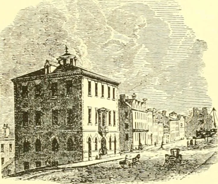 An illustration from A half century of Boston's building. The construction of buildings, the enactment of building laws and ordinances, sanitary laws, the ancient and modern building, building statistics, Boston's valuation, a chapter of Boston's big fire, fire losses, public lands account, prominent architects, contractors and builders, building materials and their source of supply inspection of buildings, the building and plumbing associations, 1895, leaf 43