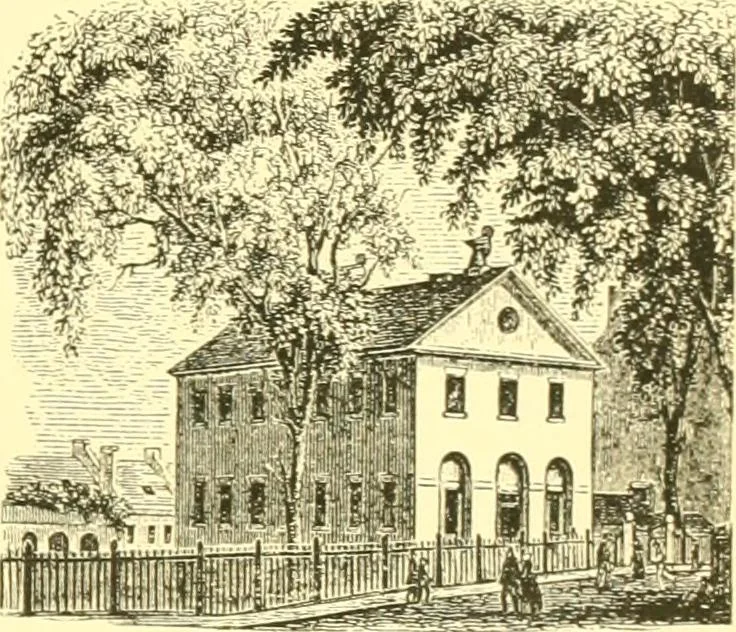 An illustration from A half century of Boston's building. The construction of buildings, the enactment of building laws and ordinances, sanitary laws, the ancient and modern building, building statistics, Boston's valuation, a chapter of Boston's big fire, fire losses, public lands account, prominent architects, contractors and builders, building materials and their source of supply inspection of buildings, the building and plumbing associations, 1895, leaf 44