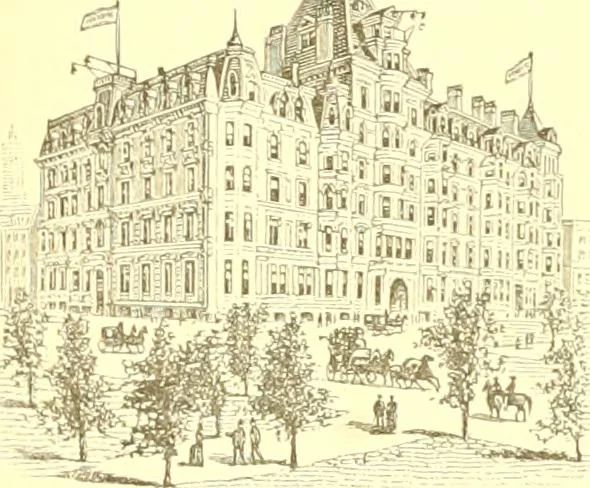 An illustration from A half century of Boston's building. The construction of buildings, the enactment of building laws and ordinances, sanitary laws, the ancient and modern building, building statistics, Boston's valuation, a chapter of Boston's big fire, fire losses, public lands account, prominent architects, contractors and builders, building materials and their source of supply inspection of buildings, the building and plumbing associations, 1895, leaf 445