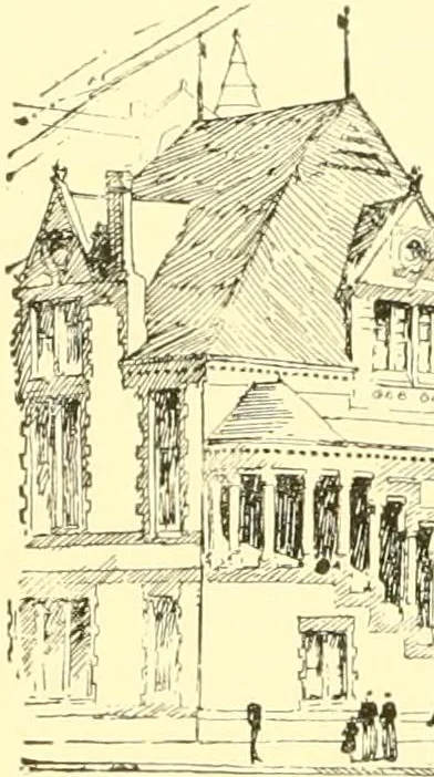 An illustration from A half century of Boston's building. The construction of buildings, the enactment of building laws and ordinances, sanitary laws, the ancient and modern building, building statistics, Boston's valuation, a chapter of Boston's big fire, fire losses, public lands account, prominent architects, contractors and builders, building materials and their source of supply inspection of buildings, the building and plumbing associations, 1895, leaf 450