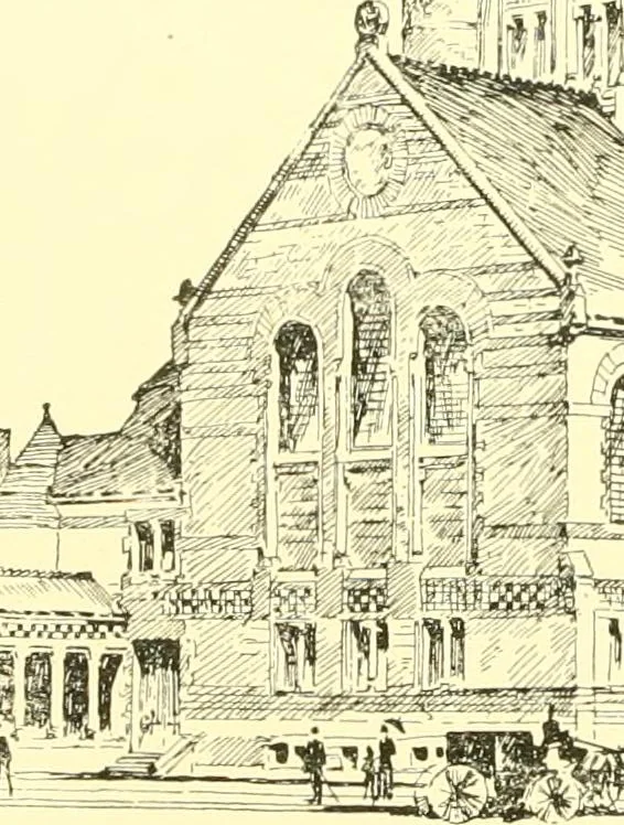 An illustration from A half century of Boston's building. The construction of buildings, the enactment of building laws and ordinances, sanitary laws, the ancient and modern building, building statistics, Boston's valuation, a chapter of Boston's big fire, fire losses, public lands account, prominent architects, contractors and builders, building materials and their source of supply inspection of buildings, the building and plumbing associations, 1895, leaf 450