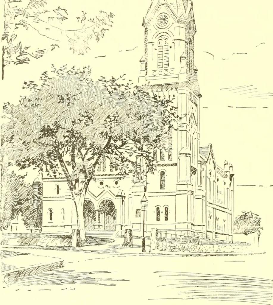 An illustration from A half century of Boston's building. The construction of buildings, the enactment of building laws and ordinances, sanitary laws, the ancient and modern building, building statistics, Boston's valuation, a chapter of Boston's big fire, fire losses, public lands account, prominent architects, contractors and builders, building materials and their source of supply inspection of buildings, the building and plumbing associations, 1895, leaf 453