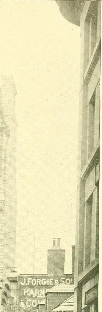 An illustration from A half century of Boston's building. The construction of buildings, the enactment of building laws and ordinances, sanitary laws, the ancient and modern building, building statistics, Boston's valuation, a chapter of Boston's big fire, fire losses, public lands account, prominent architects, contractors and builders, building materials and their source of supply inspection of buildings, the building and plumbing associations, 1895, leaf 458
